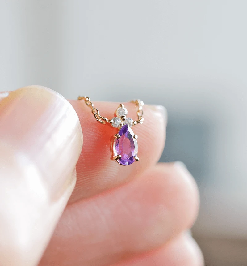 K18 アメジスト＆ダイヤモンドのネックレス ~Ello Lilas~ 2月誕生石 ジュエリーブランド「RASPIA Jewelry」