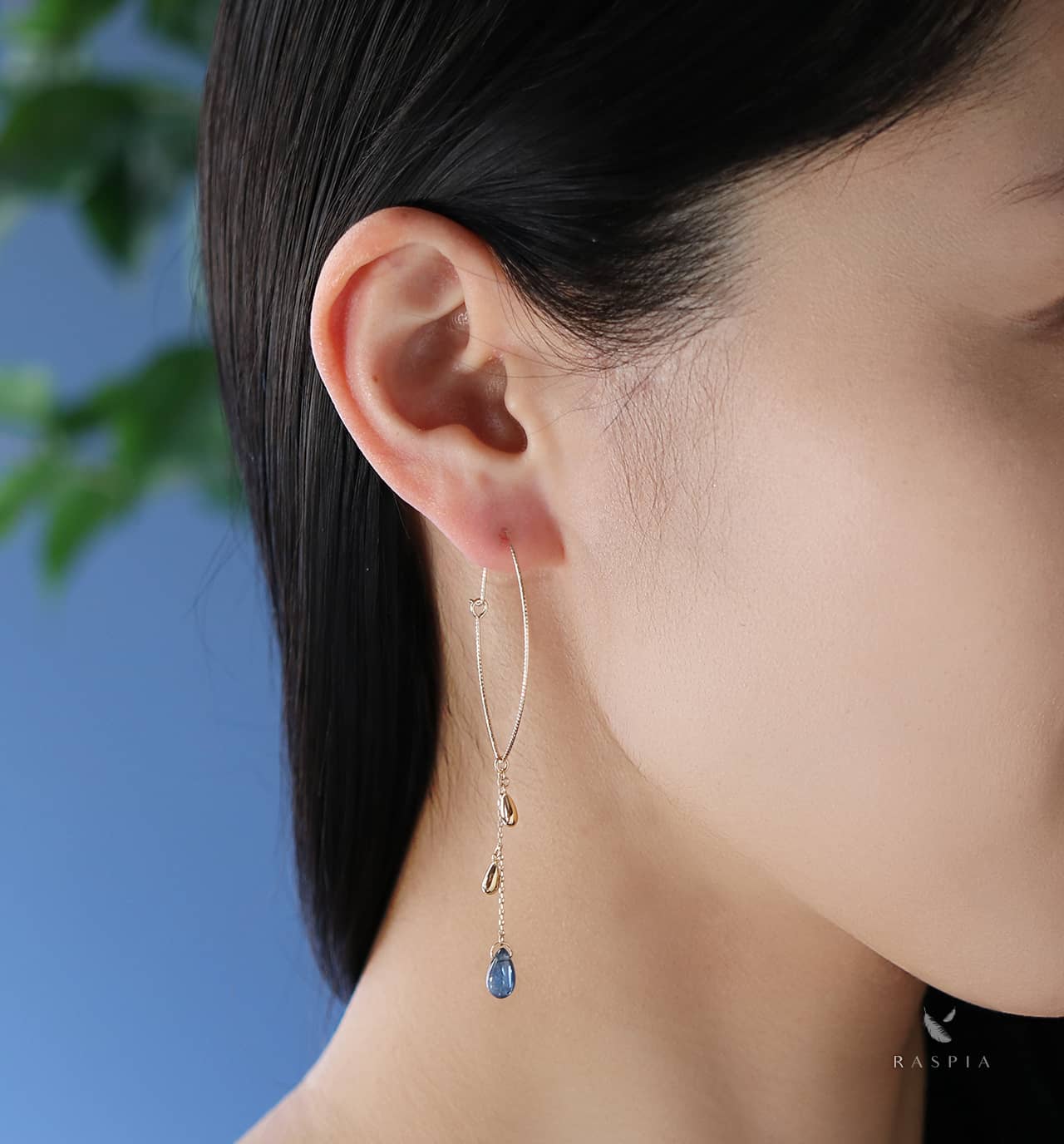 雫サファイア K10マーキスピアス Radiant Moments イヤリング変更可能 ジュエリーブランド Raspia Jewelry