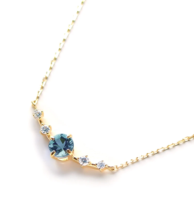 K18 ロンドンブルートパーズ＆ダイヤモンドのネックレス（ラウンドカット）~Ello Lily~ 11月誕生石