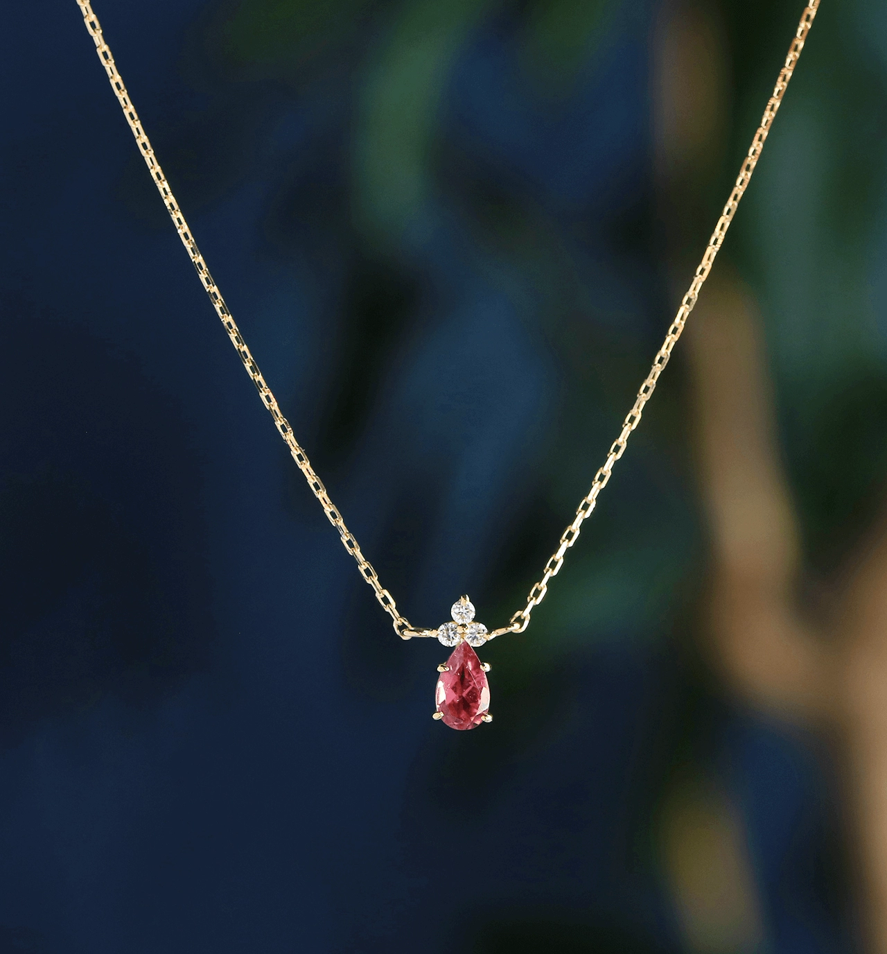 K18 ピンクトルマリン＆ダイヤモンドのネックレス ~Ello Lilas~ 10月誕生石