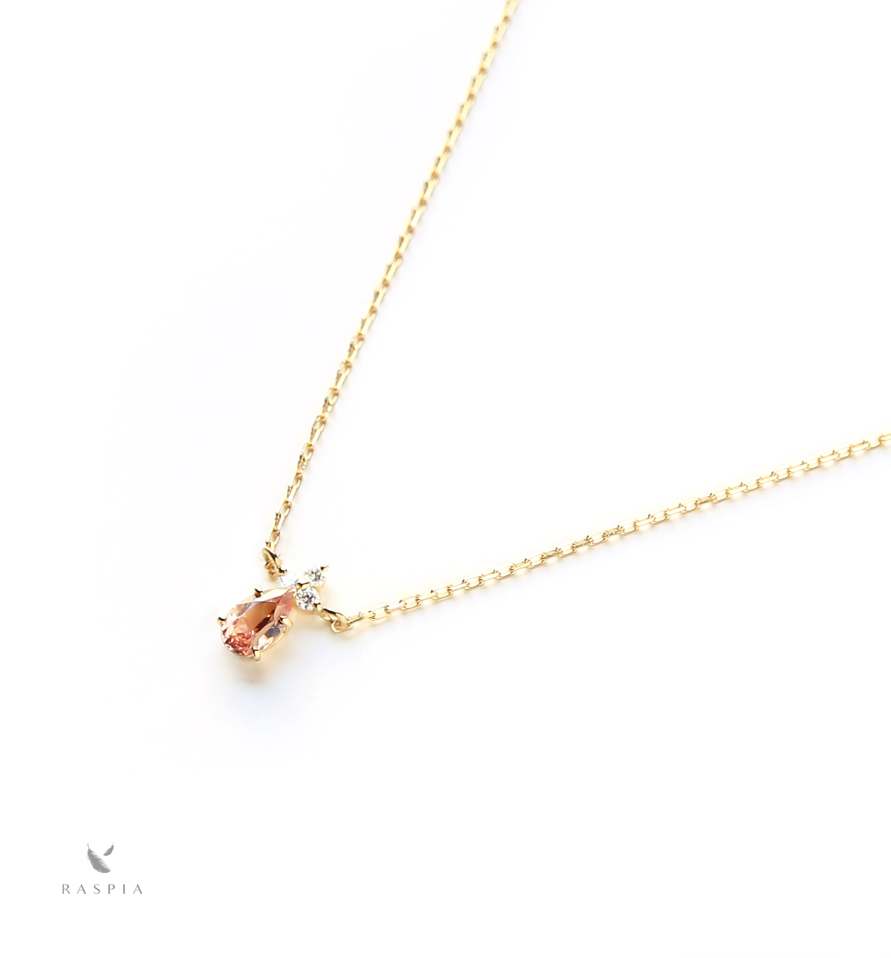 K18 オレゴンサンストーン(淡赤カラー)＆ダイヤモンドのネックレス ~Ello Lilas~ ジュエリーブランド「RASPIA Jewelry」