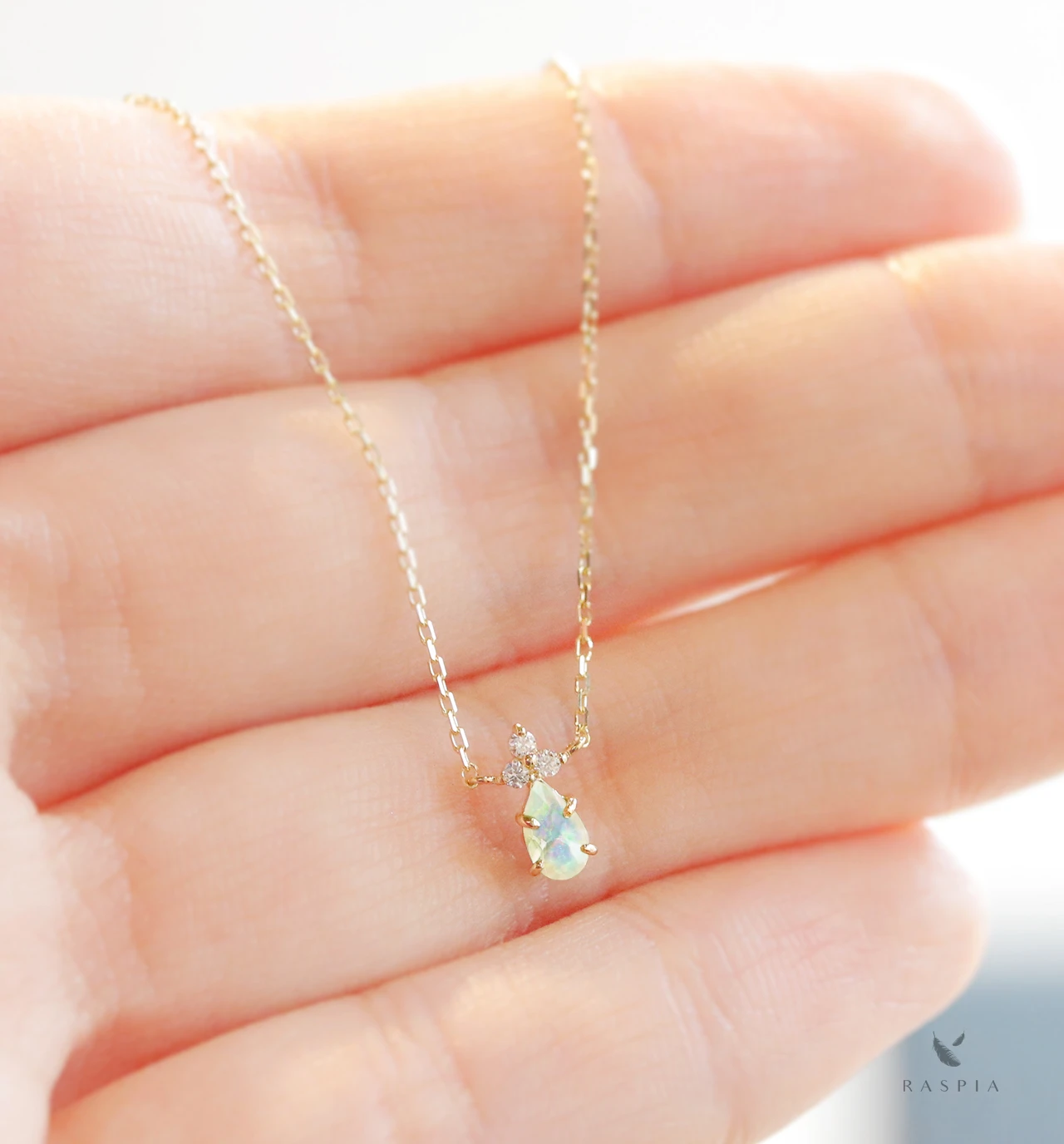 K10 オパール＆ダイヤモンドのネックレス ~Ello Lilas~ 10月誕生石(K18