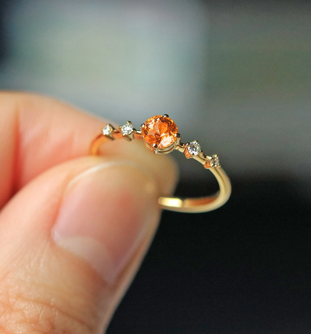 オレンジサファイア＆ダイヤモンド K18リング ラウンドカット