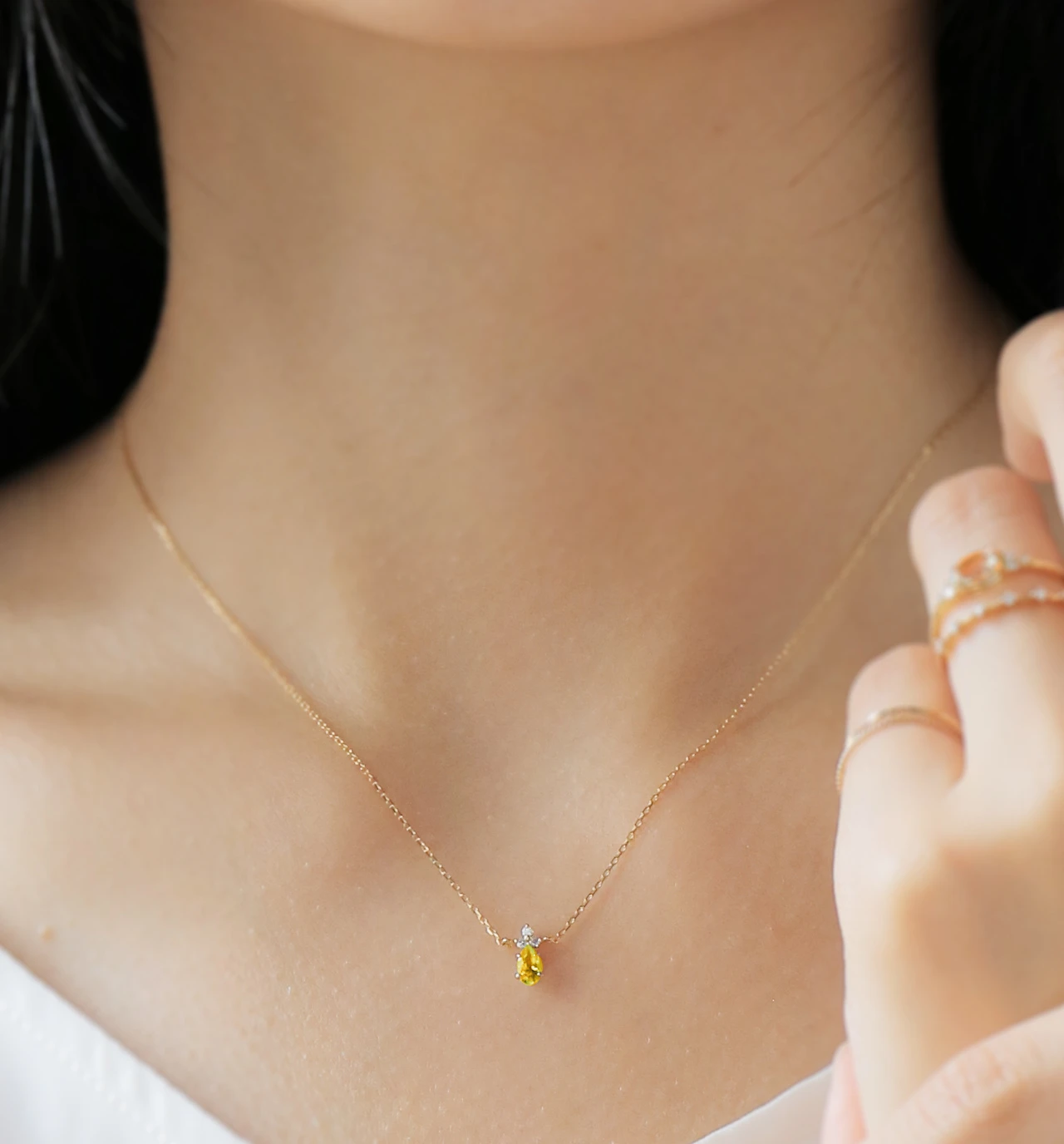 e.m. k18 サファイヤ ダイヤモンド ネックレス AI007]K18サファイア/ダイヤモンド/ネックレス(ゴールド): Hyacca