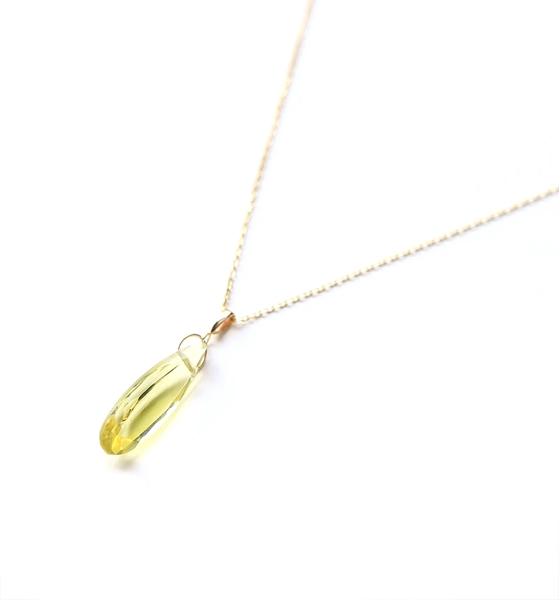 K10 レモンクォーツ(ロングペアシェイプ) ネックレスチャーム ~BOURGEON~（チェーンのセット購入できます）  ジュエリーブランド「RASPIA Jewelry」