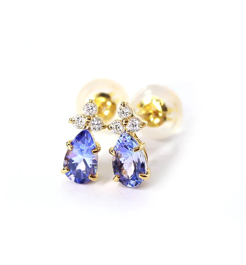 タンザナイト＆ダイヤモンド K18ポストピアス ~Ello Lilas~ 12月誕生石 ジュエリーブランド「RASPIA Jewelry」