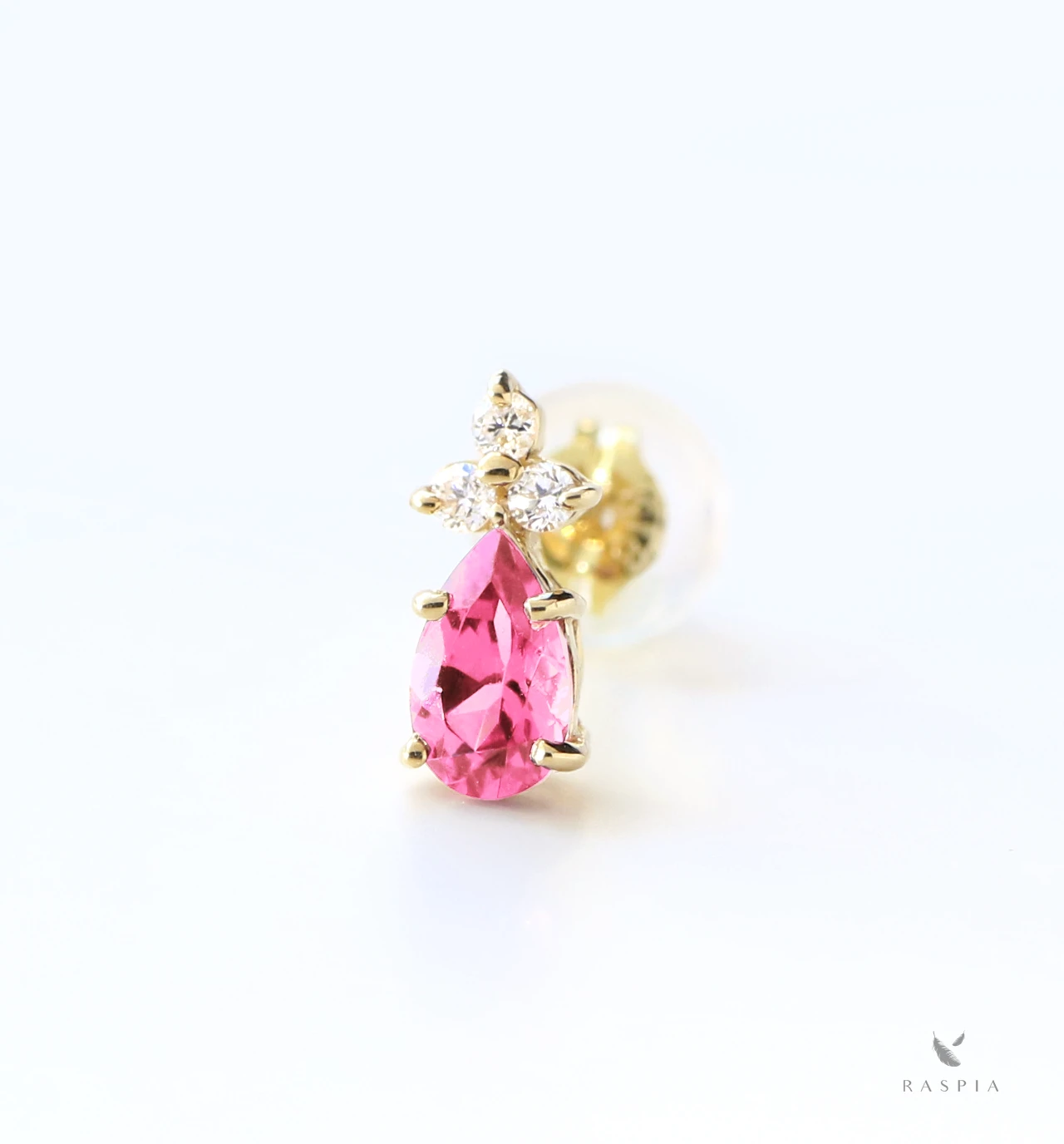 K18 アヤナスピネル(ピンクスピネル)＆ダイヤモンドのポストピアス ~Ello Lilas~ 8月誕生石 ジュエリーブランド「RASPIA  Jewelry」