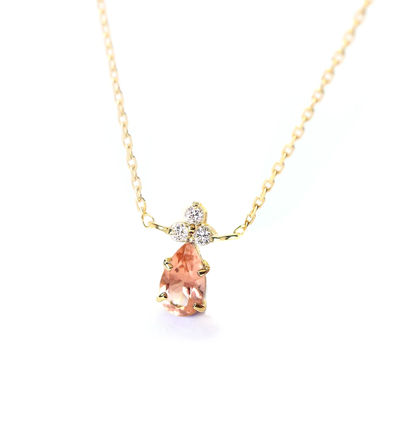 K18 オレゴンサンストーン(淡赤カラー)＆ダイヤモンドのネックレス ~Ello Lilas~ ジュエリーブランド「RASPIA Jewelry」