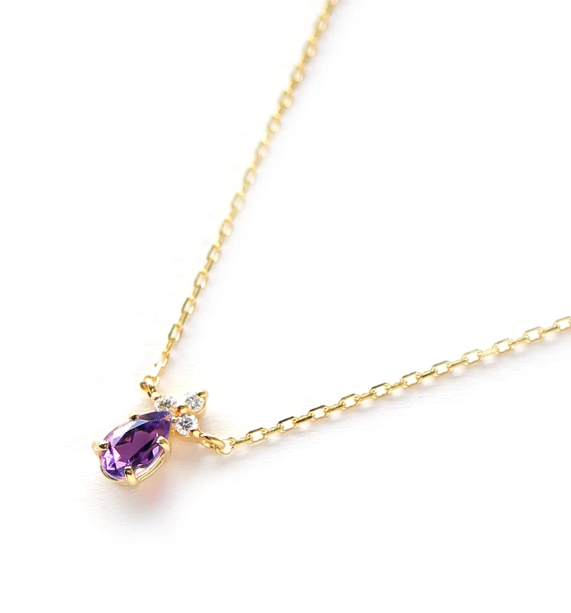 アメジスト　紫水晶　ネックレス　k18　ピンクゴールド　ダイヤモンド
