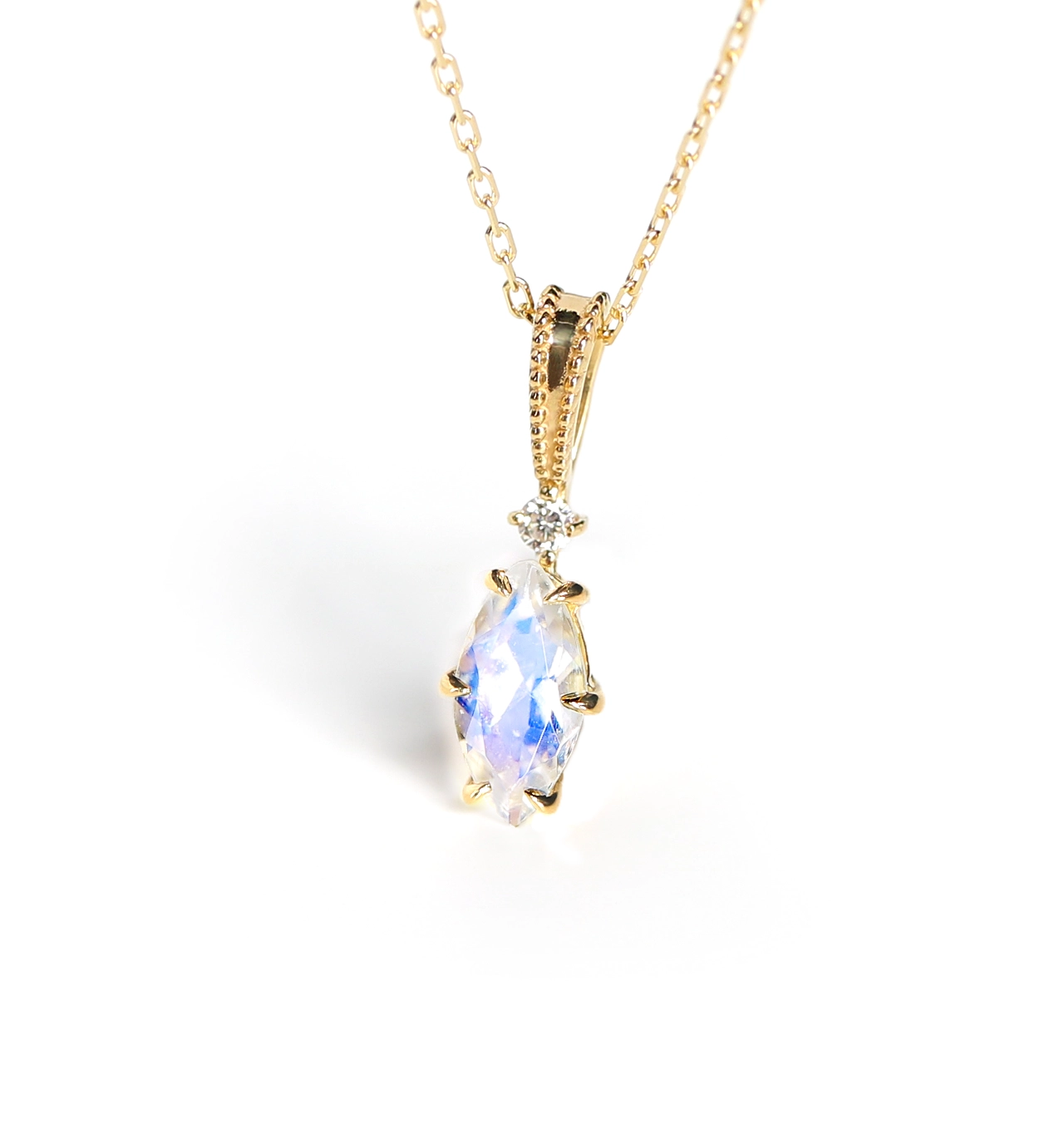 K18 ブルームーンストーン＆ダイヤモンド ネックレス ~Ello Luculia~ 6月誕生石 ジュエリーブランド「RASPIA Jewelry」