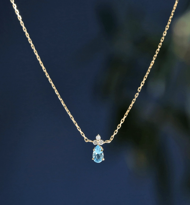 K18 サンタマリア・アクアマリン＆ダイヤモンドのネックレス ~Ello Lilas~ 3月誕生石