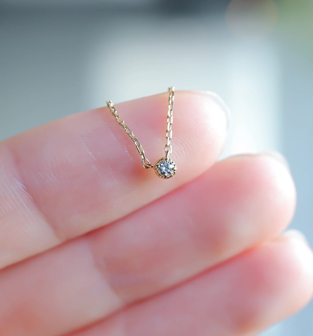 4月誕生石 K10 ダイヤモンドの一粒ネックレス ~Petela~ (K18 変更可能) プレゼント カラーストーン ジュエリー 天然石 ゴールド/無色透明