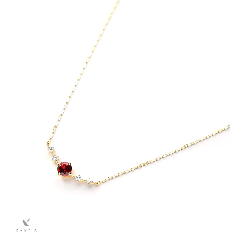 K18 ガーネット＆ダイヤモンドのネックレス（ラウンドカット）~Ello Lily~ 1月誕生石