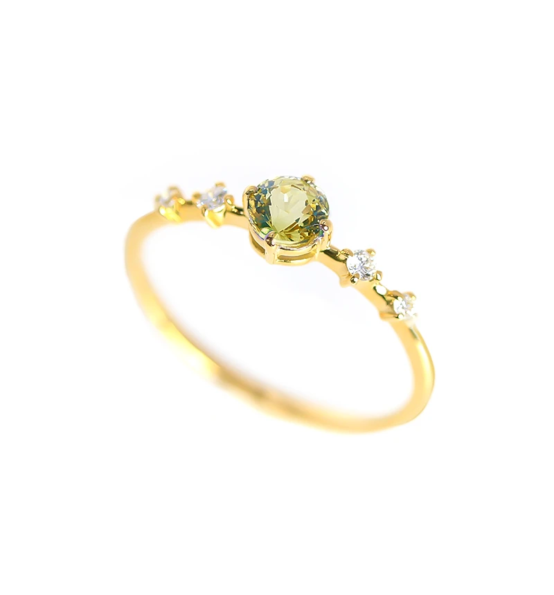 オーダ品K18×Pt900 緑石付き カラーストーン メレダイヤモンド ゴールドリング 0.06ct 12号 3.8g 指輪 その他